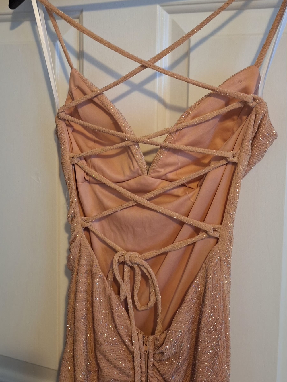 Windsor Sparkle Ruched Strappy Midi Dress in Rose Gold - Picture 9 of 10